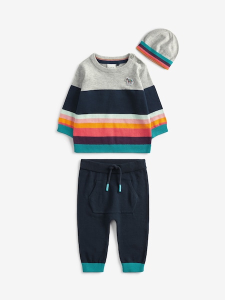 Baby Boys 100% Cotton Stripe Knitted Artist Stripe Set with Hat (U44696) | £35