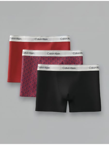 Red/Black/All Over Print Icon Cotton Stretch 3 Pack Boxer Trunks (V01439) | £44