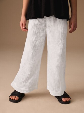 White Wide Leg Cotton Trousers (3-16yrs)