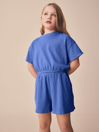 Blue Washed Ribbed Shorts Set (3-16yrs)