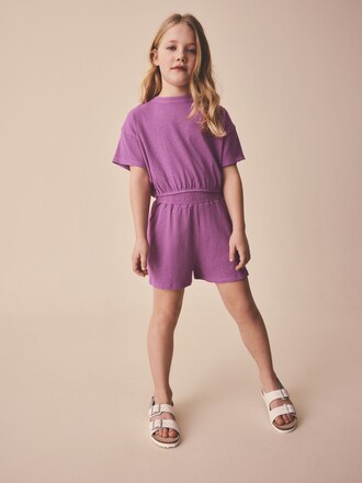 Purple Washed Ribbed Shorts Set (3-16yrs)