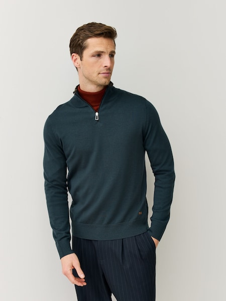 Grey Quarter Zip Merino Wool Jumper (V22592) | £215