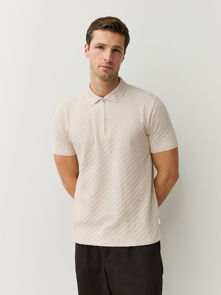 Cream Regular-Fit Quarter Zip Polo Shirt (V22608) | £115