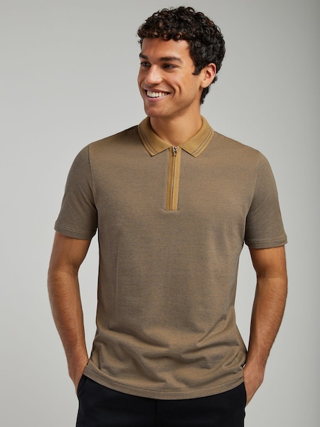 Brown Quarter Zip Polo Shirt (V22616) | £115