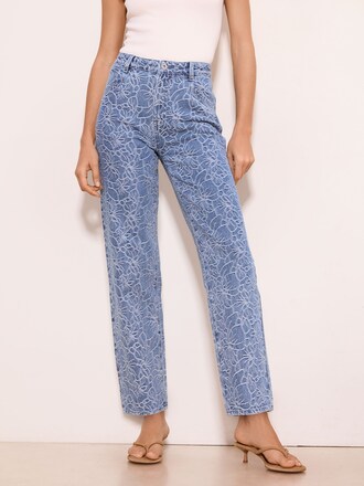 Lipsy Floral Embroidered Mid Wash Blue Stovepipe Straight Crop Leg Jeans