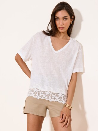 Lipsy White Jersey Lace Hem T-Shirt