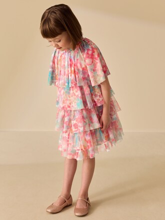 Pink Rainbow Cape Tiered Dress (3-16yrs)