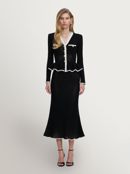 Black Lace Insert Peplum Knit Midi Dress (V37723) | £420