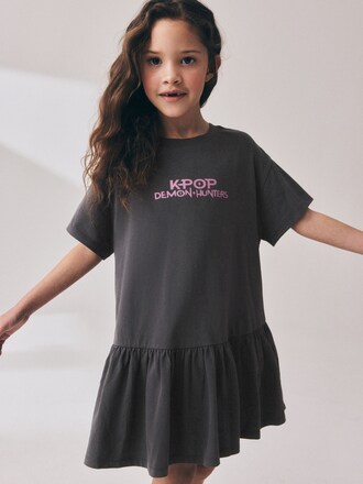 Charcoal Grey KPOP Demon Hunters T-Shirt Dress (6-16yrs)