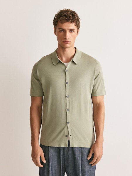 Green - Regular Folke Button Through Knitted Shirt