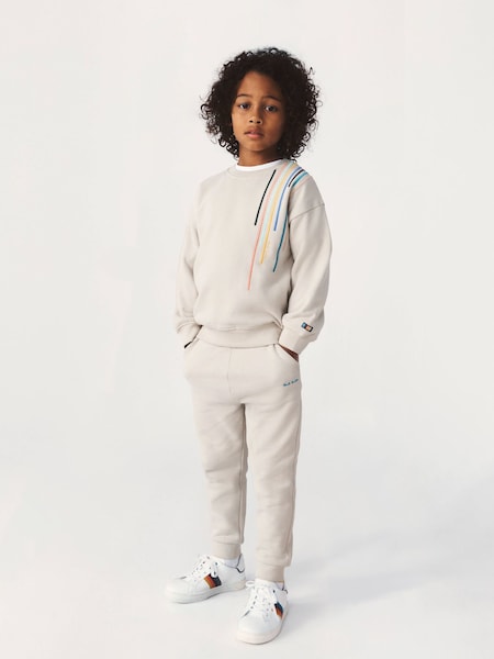 Stone - Embroidered Stripe Sweatshirt And Joggers Set