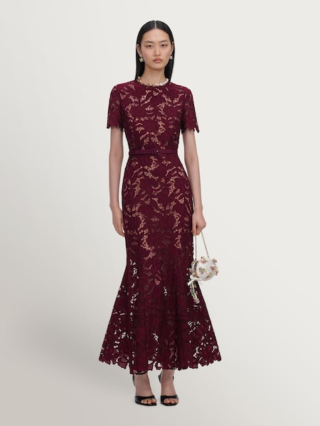 Red - Burgundy Lace Midi Dress