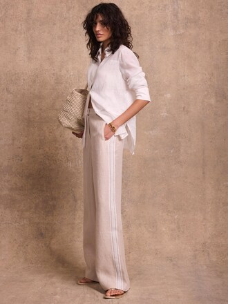 Mint Velvet Natural Linen Side Stripe Trousers