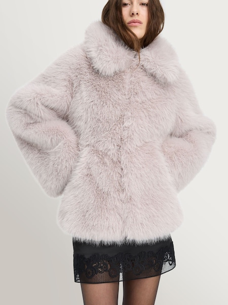 Grey - Faux Fur Flared Jacket