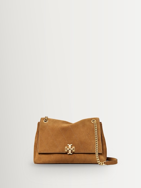 Brown - Charlie Quilted Suede Shoulder Bag