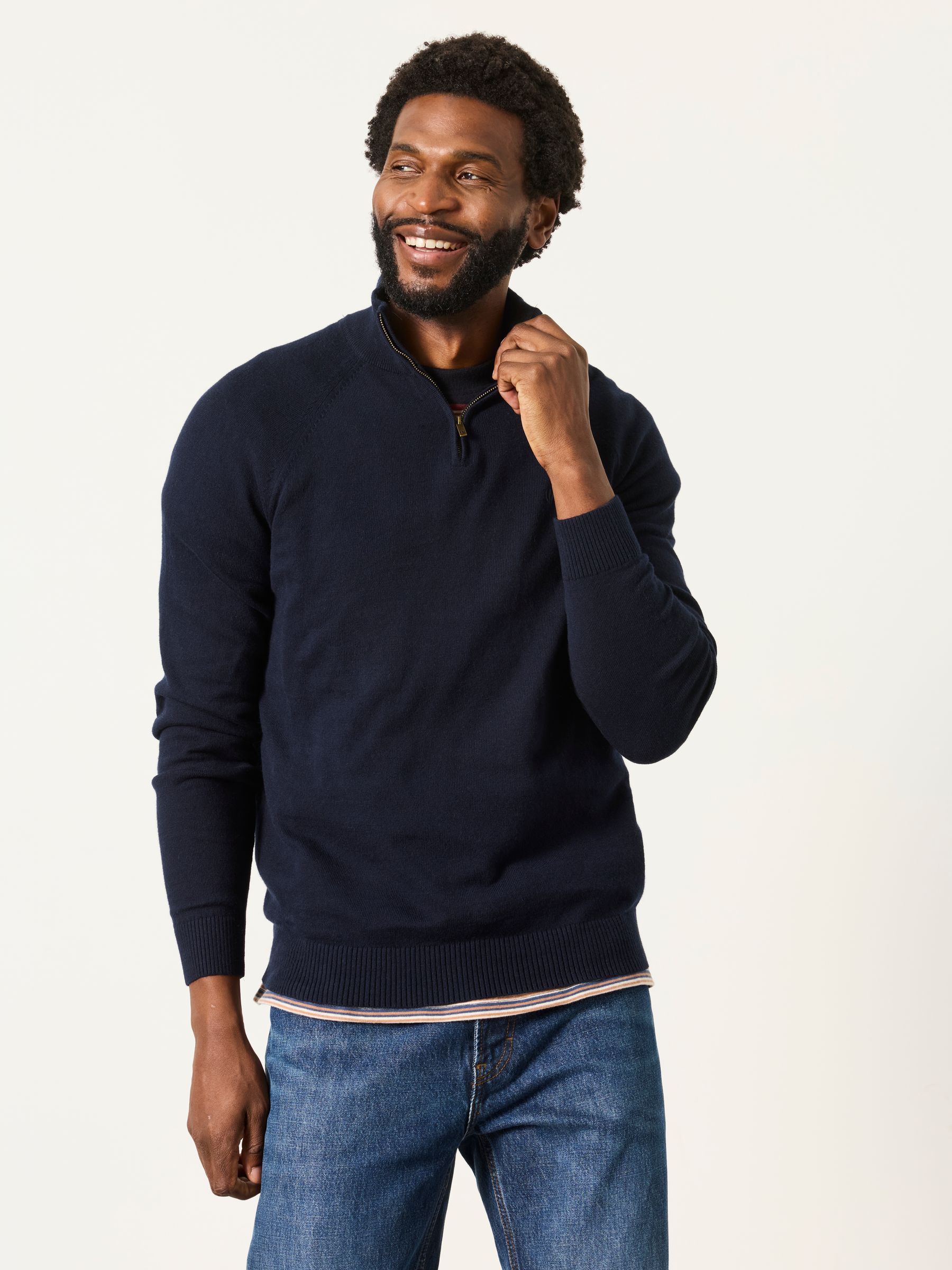 FatFace Rye Navy Half Neck Knitted Jumper