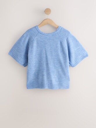 Blue Twist Back Knitted Poncho