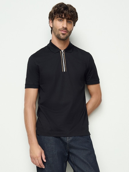 Black Paras Zip Neck Knitted Polo Shirt (W23120) | £119