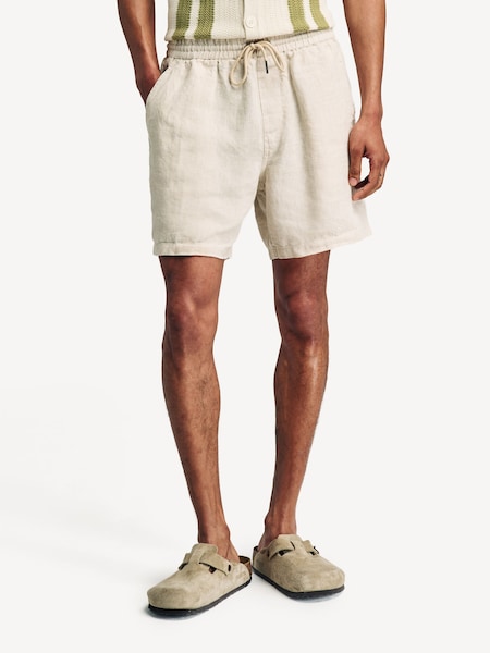 Cream Relaxed Gregor Waistband Drawstring Linen Shorts (W23268) | £110