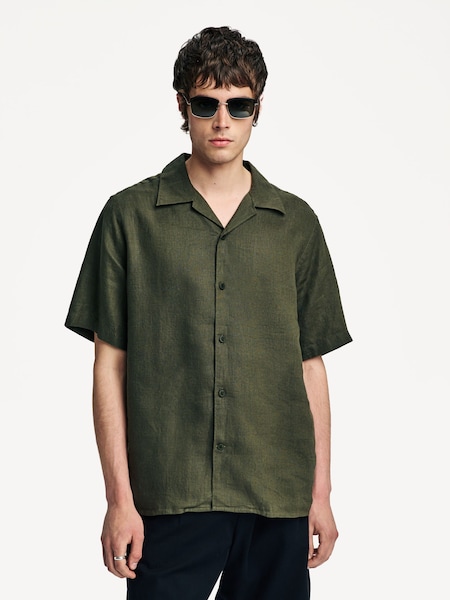 Green Julio Camp Collar Linen Short Sleeve Shirt (W23269) | £125