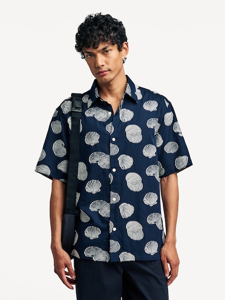 Blue Freddy Shell Pattern Jacquard Short Sleeve Shirt (W23274) | £150