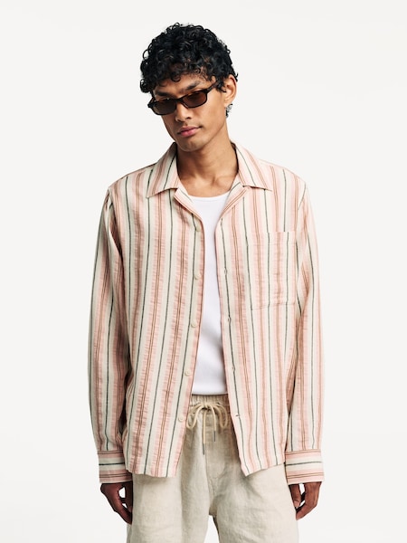 Natural Julio Open Collar Long Sleeve Stripe Shirt (W23278) | £200