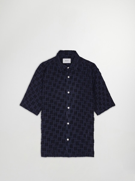 Blue Freddy All Over Pattern Jacquard Short Sleeve Shirt (W23283) | £160