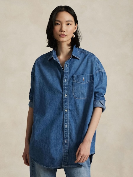 Blue Long Sleeve Button Front Shirt (W23691) | £235