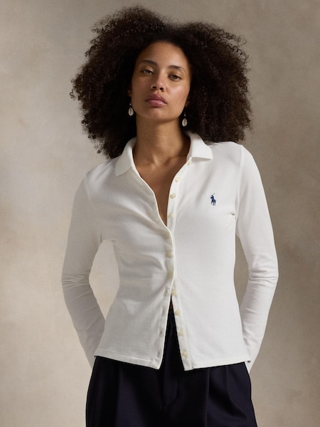 White Long Sleeve Polo Shirt (W23710) | £155