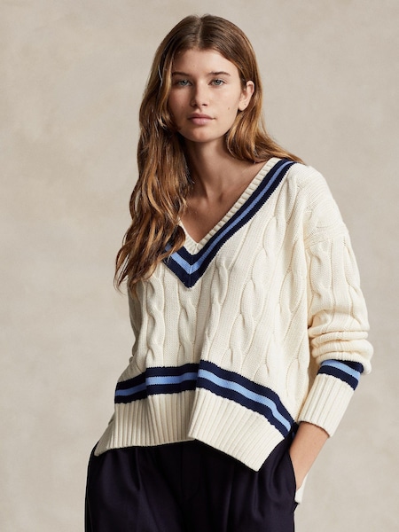 Cream Cricket Long Sleeve Pull Over Jumper (W23724) | £285