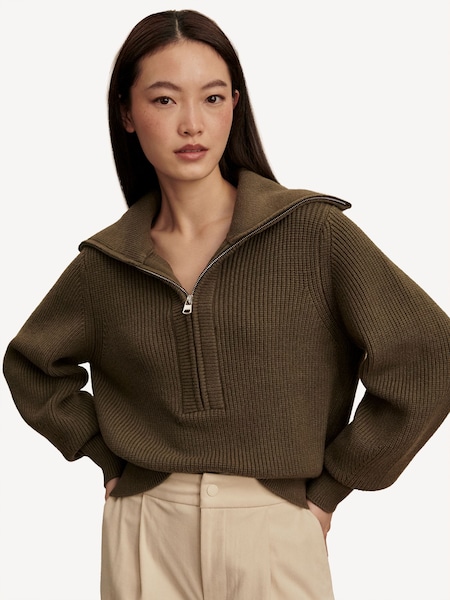 Green Maura Half Zip Rib Knit Jumper (W24930) | £125