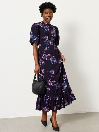 FatFace Mila Dark Purple Heritage Floral Midi Dress