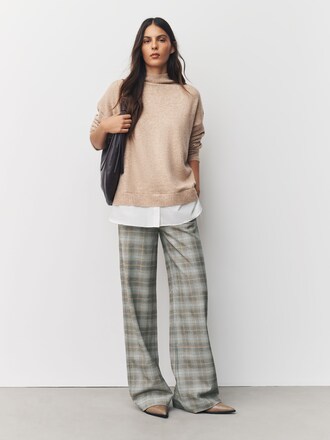 Neutral Check Smart Wide Leg Trousers
