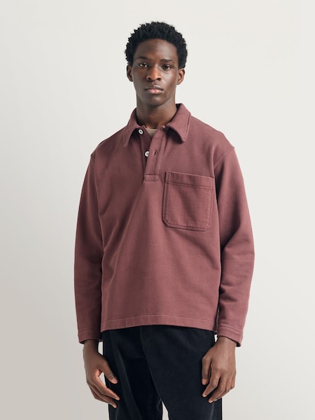 Red Fraser Relaxed Loopback Long Sleeve Polo Shirt (W29094) | £195