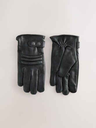 Black Leather Biker Gloves