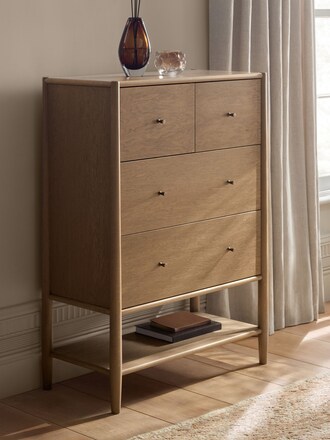 Mid Natural Farndon N. Premium Oak Veneer 4 Drawer Tall Chest of Drawers