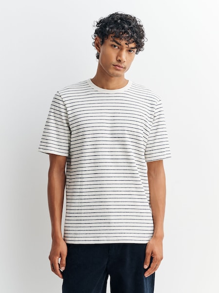 Natural Short Sleeve Textured Stripe T-Shirt (W30693) | £70