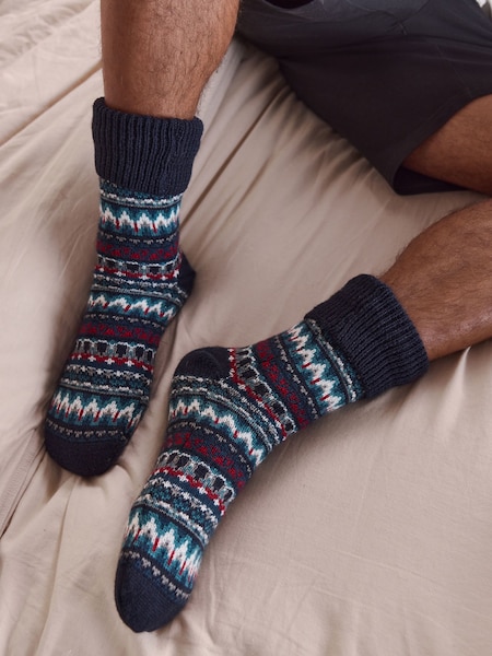 Blue/Red Borg Lined Fairisle Slipper Socks 1 Pack (W32170) | £16