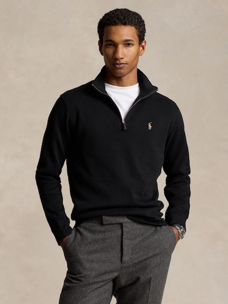 Black Estate Rib Cotton Quarter Zip Sweatshirt (W32262) | £175