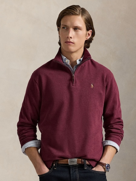 Red Estate Rib Cotton Quarter Zip Sweatshirt (W32271) | £175