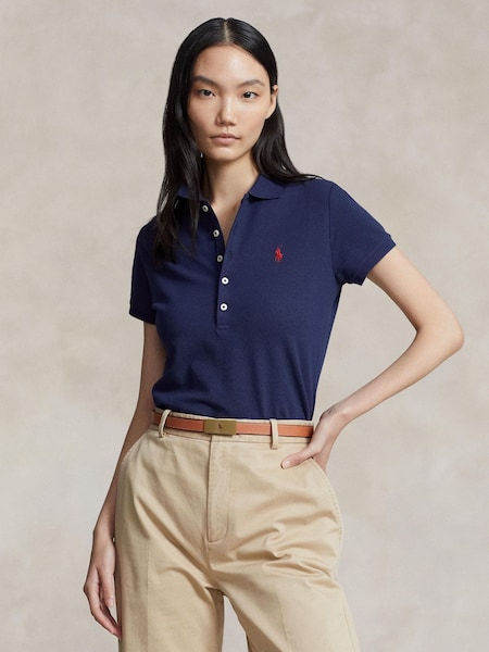 Blue Slim Fit Stretch Polo Shirt (W33091) | £130