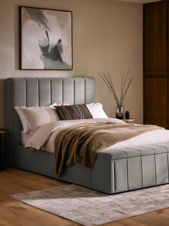 Soft Velvet Mid Grey Stanton Upholstered Ottoman Storage Bed Frame with Ottoman Bench
