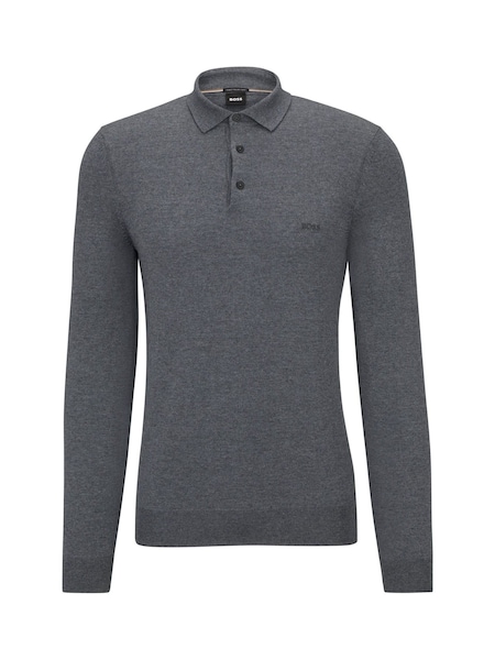 Grey Regular Fit Bono Long Sleeve Knitted Polo Shirt (W37659) | £159