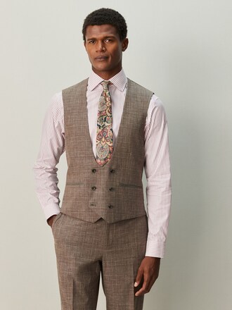Brown Trimmed Check Suit Waistcoat