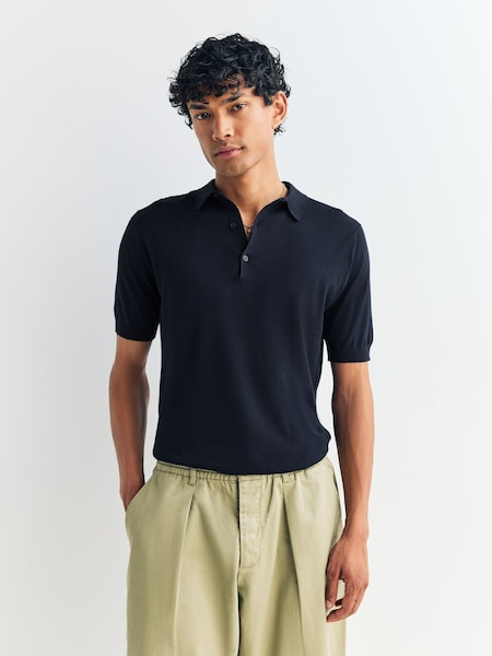 Blue Adrian Short Sleeve Cotton Knit Polo Shirt (W45755) | £190