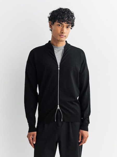 Black Maclean Two Way Zip Up Merino Wool  Bomber Jacket (W45759) | £320