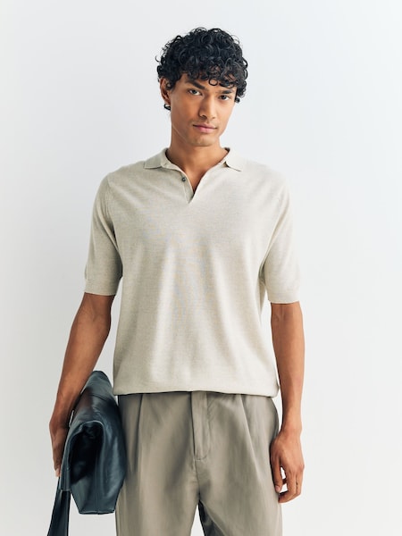 Grey Singular Textured Short Sleeve Merino Wool Polo Shirt (W45760) | £200