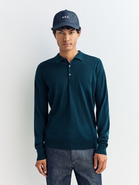 Green Belper Long Sleeve Merino Wool Polo Shirt (W45761) | £245