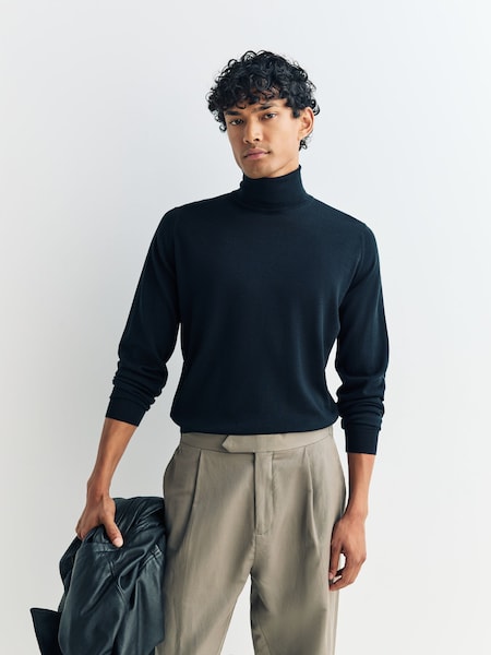 Black Cherwell Roll Neck Merino Wool Jumper (W45762) | £225