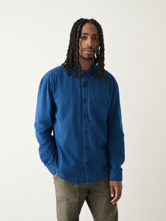 Indigo Blue Seersucker Denim Style Long Sleeve Shirt